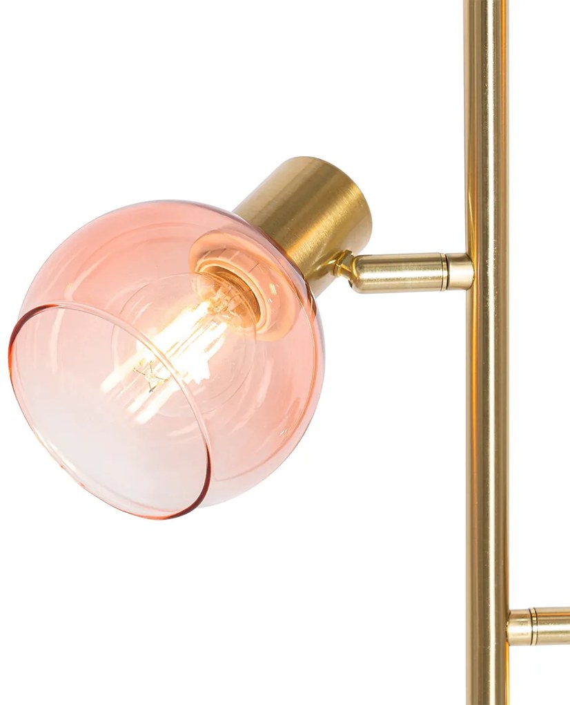 Lampă de podea Art Deco aurie cu sticlă roz cu 3 lumini - Vidro
