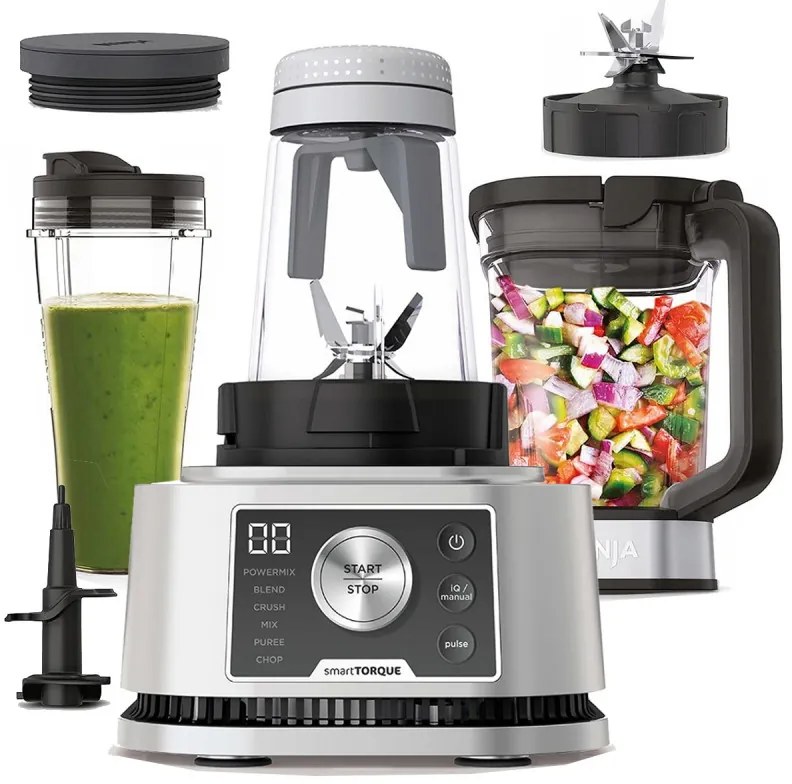 Blender Ninja Foodi Power Nutri CB350EU, 1200W, 2.1L, 3in1, 6 programe, Smart Torque, Auto-iQ, Negru/inox