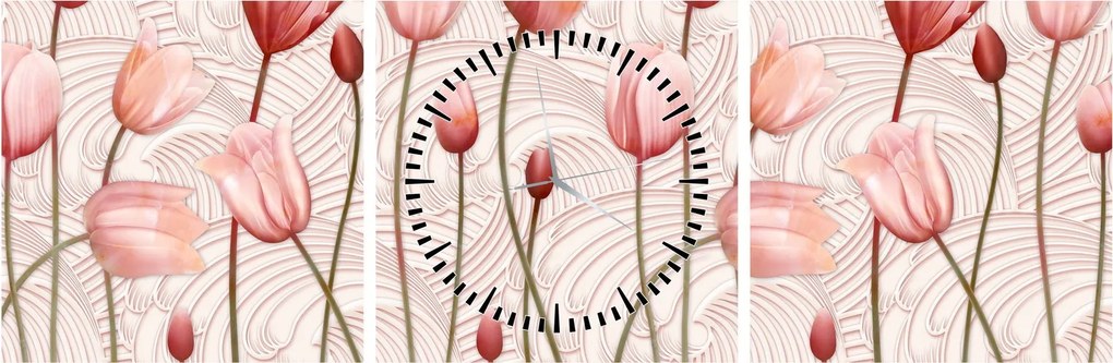 Tablou - Lalele roz (cu ceas) (90x30 cm)