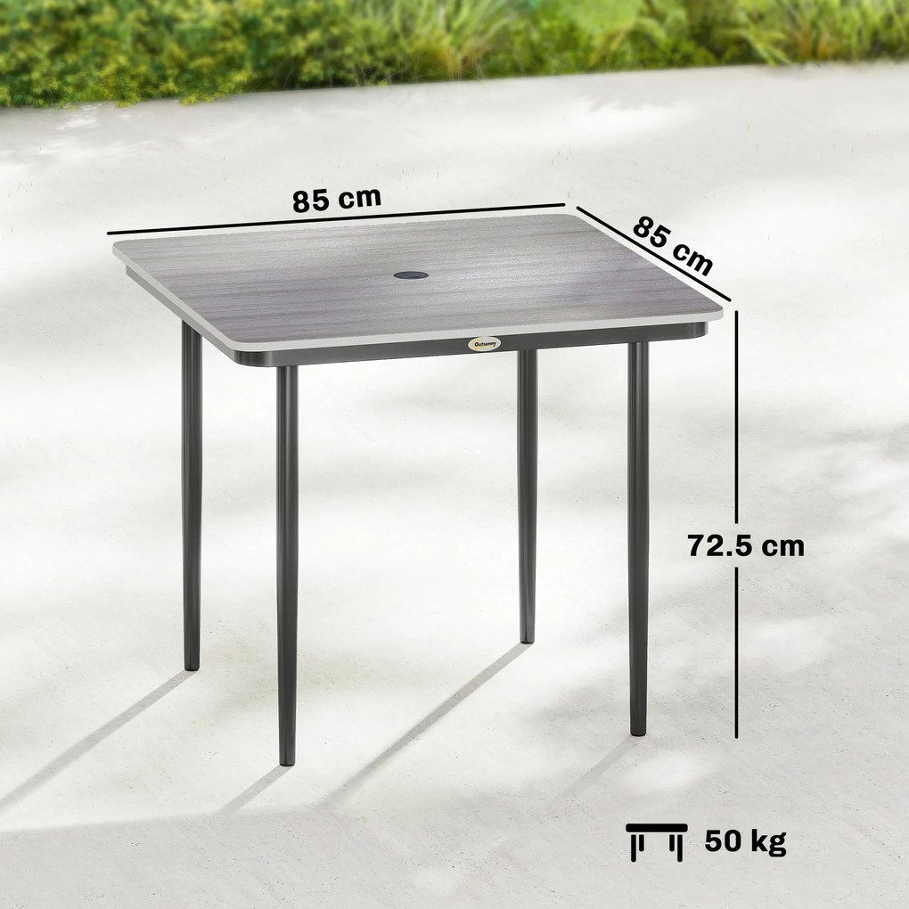 Outsunny Masă de grădină dreptunghiulară pentru 4 persoane, masă de luat masa exterioară cu orificiu pentru umbrelă, 85 x 85 x 72,5 cm, gri | Aosom Romania