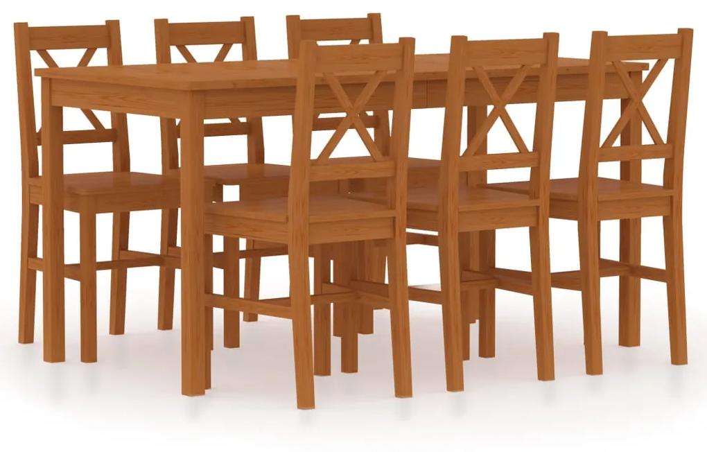 Set mobilier de bucatarie, 7 piese, maro miere, lemn de pin maro miere, 7