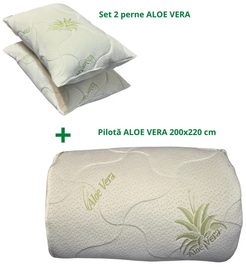 Set Pilotă Aloe Vera 200×220 cm + 2 Perne Aloe Vera 50×70 cm