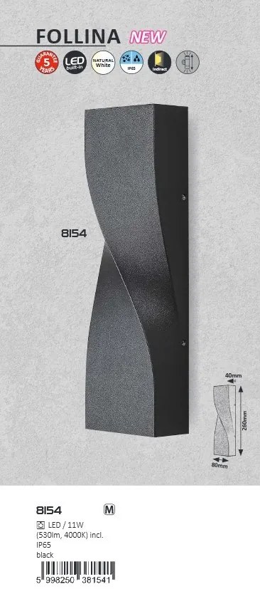 Aplica LED pentru iluminat exterior moderna Follina negru 8154 RX