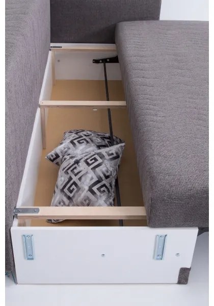 Canapea extensibilă tapițată PAUL, 3 locuri, pentru dormit zilnic, cu cotiere, gri