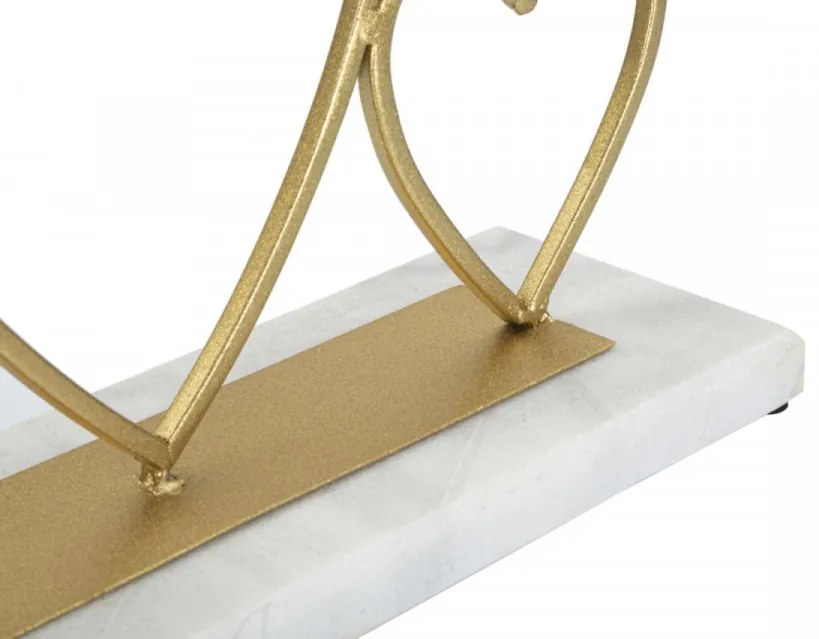 Decoratiune cu suport pentru lumanare aurie din metal si marmura, 30x9x20 cm, Hearts Mauro Ferretti