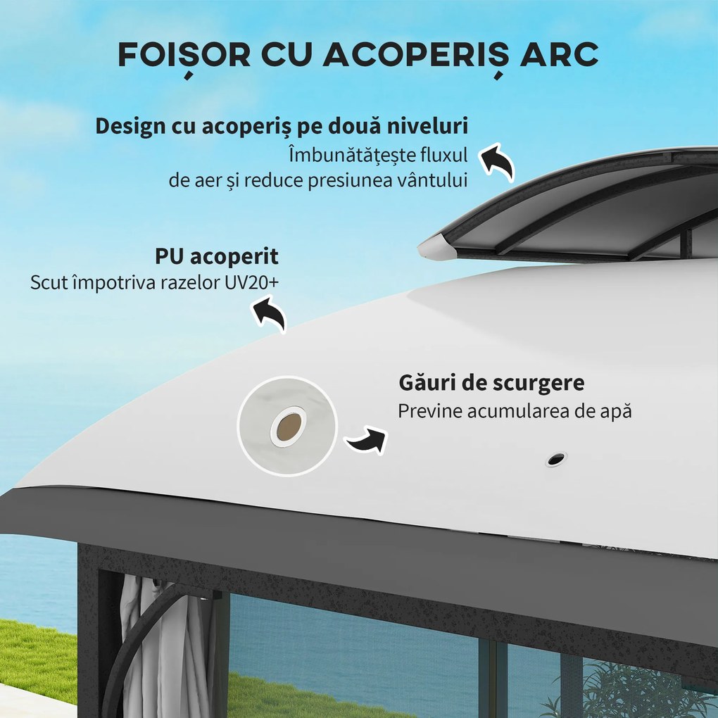 Outsunny Pavilion de Grădină cu Perdele, Plasă, Acoperiș Ventilat și Cadru Metalic Galvanizat, 395x330x294 cm, Gri | Aosom Romania