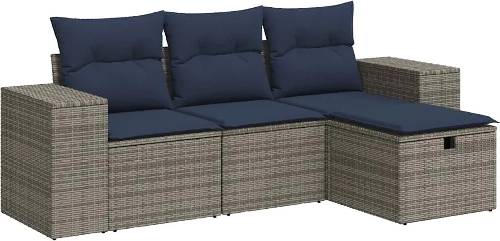 vidaXL Set canapea de grădină cu perne, 4 piese, gri, poliratan