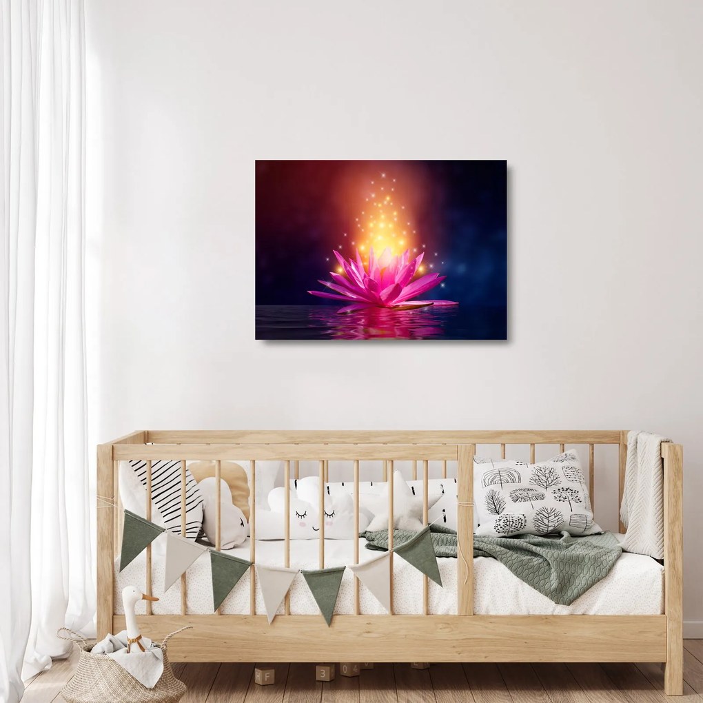 Tablou pe sticlă cu lotus pe apă (70x50 cm)