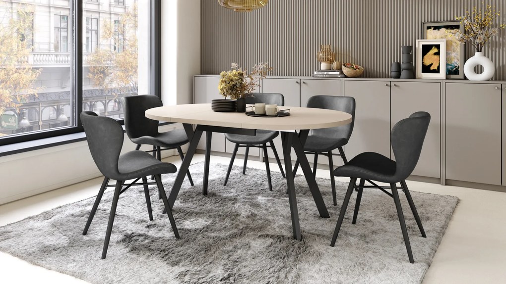 Mazzoni ALDO Bej/picioare negre - MASĂ ROTUNDĂ EXTENSIBILĂ CU PICIOARE ÎN FORMĂ DE "Y" STIL LOFT PENTRU SALON/SUFRAGERIE