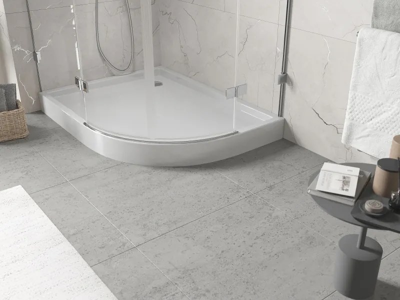 Mexen Flow+ cadă semicirculară asimetrică stânga 90 x 80 cm, luciu alb - 46Q108090LH