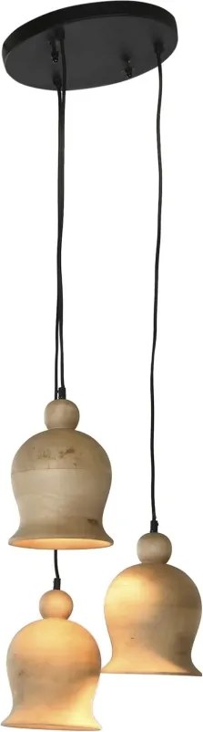 Set 3 lustre suspendate din lemn de mango, negru și natur, 110 x 38 cm, „Creil”