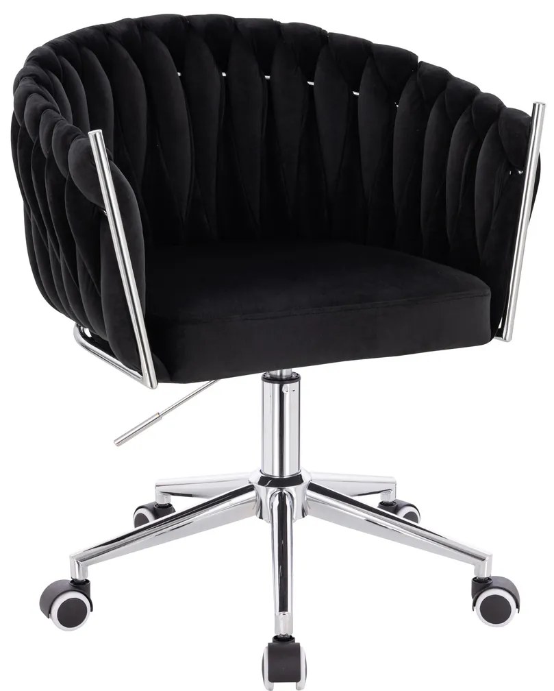 HR750K Scaun Neagră din Catifea cu Bază Cromata