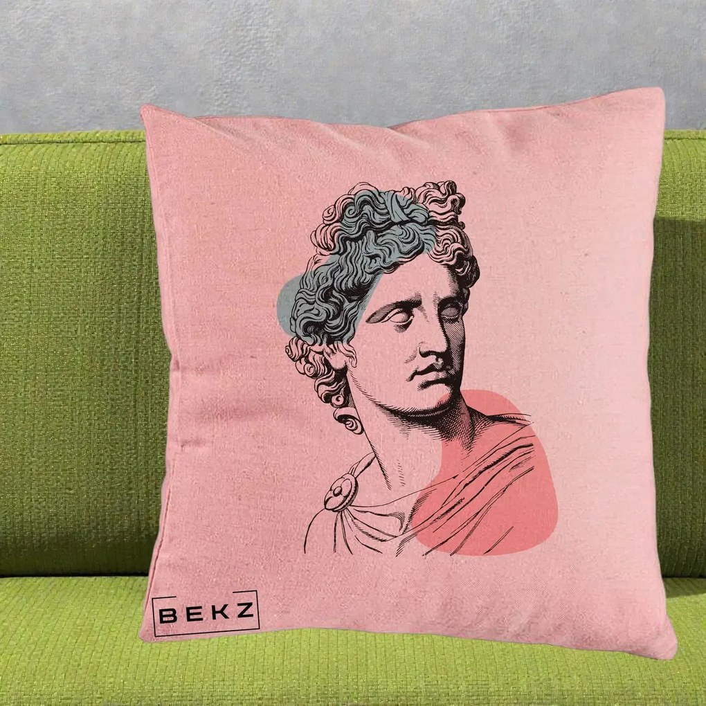 Perna Decorativa Bust Grec Vaporwave, 40x40 cm, Roz, Husa Detasabila, Perna Inclusa, BEKZ®