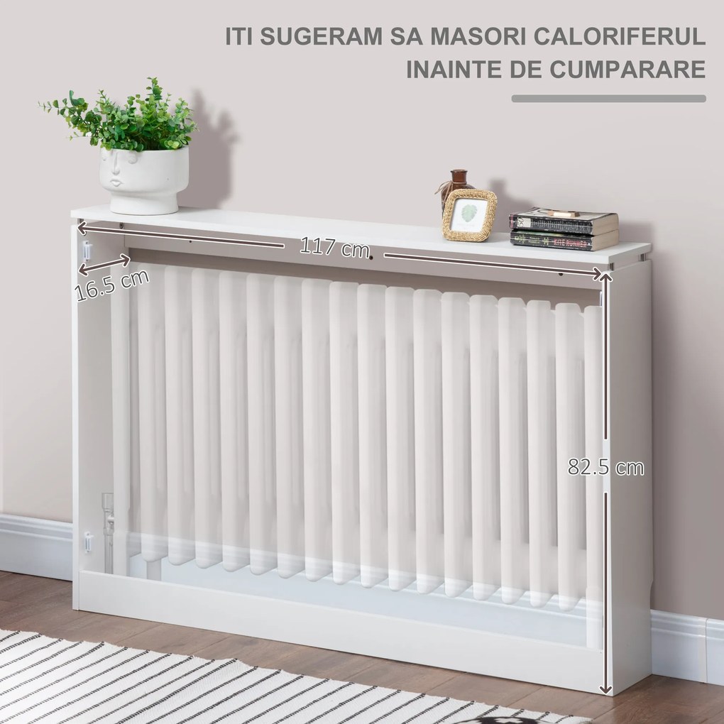 Capac pentru radiator modern din MDF si otel, 120x18x84cm, alb HOMCOM | Aosom Romania