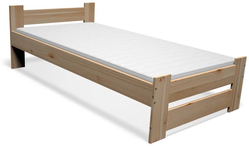Supermobel Pat din lemn masiv ALUNE + somieră + saltea spumă de lux 14 cm + somieră, 90x200cm, natural/lac nu
