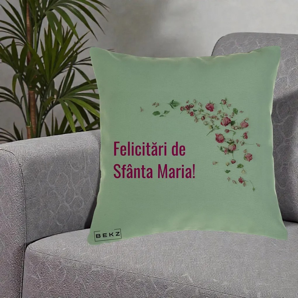 Cadou de Onomastica - Perna Personalizata Felicitari de Sfanta Maria, 40x40 cm, Verde, Husa Detasabila, Perna Inclusa, BEKZ®