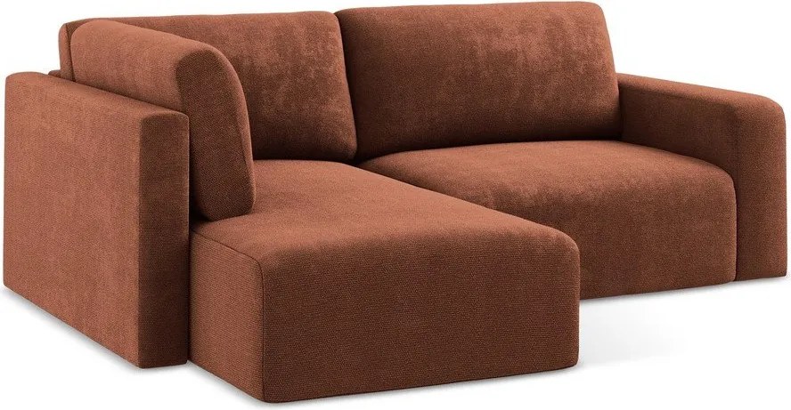 Colțar teracotă extensibil/cu spațiu de depozitare cu tapițerie din chenille (cu colț pe partea stângă/în formă de ”L”) Kona – Makamii