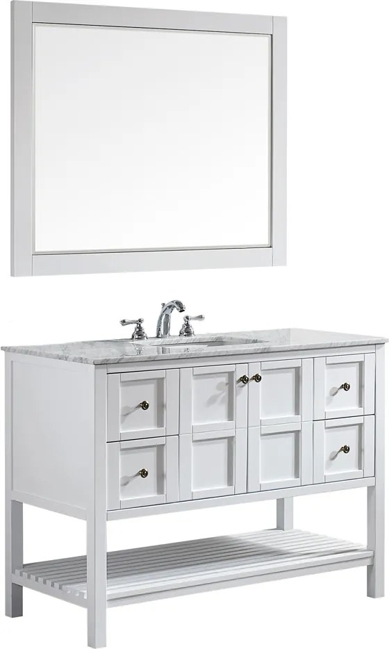 SET MOBILIER BAIE, DULAP LEMN CU LAVOAR, BLAT MARMURA CARRARA + OGLINDA, SIERA WHITE 122X55.8X91.7 CM, ALB