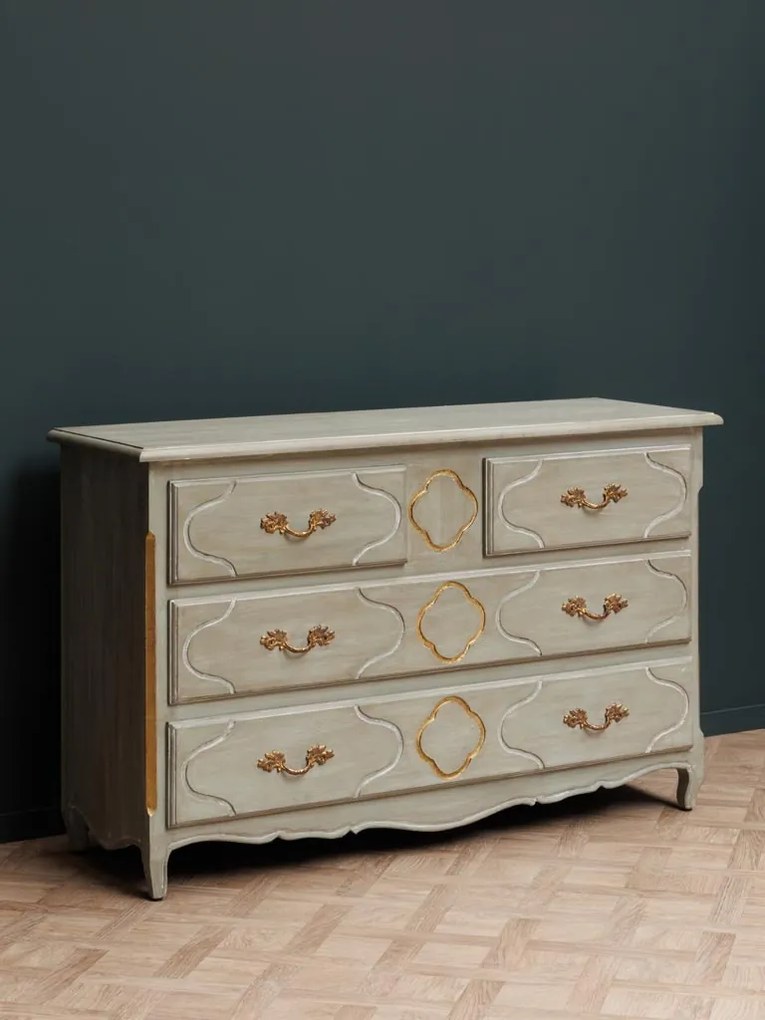 Comoda verde, din lemn de mango, cu 4 sertare, aspect vintage, Florinda