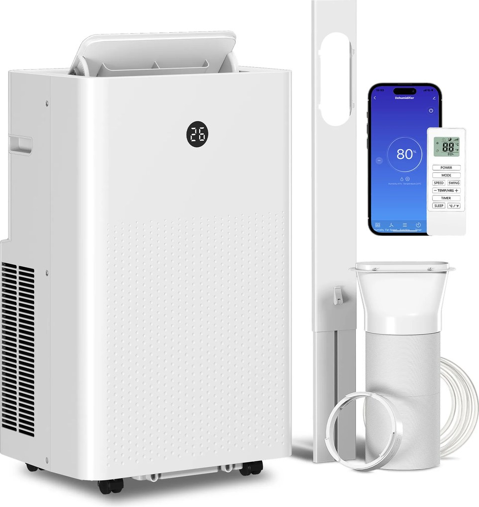 HOMCOM Aparat de aer condiționat portabil de 12.000 BTU, climatizator 4-în-1 cu control WiFi și vocal, răcire, dezumidificator, ventilator, mod somn | Aosom Romania