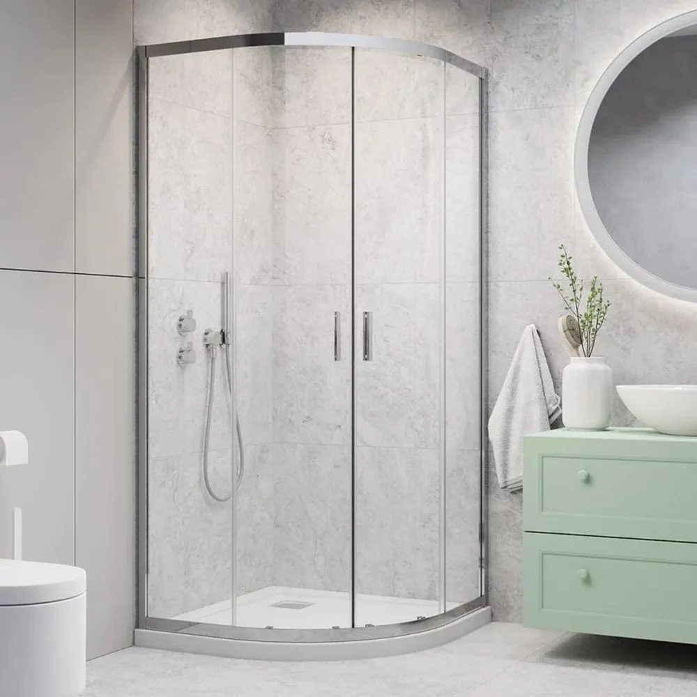 Cabina de dus semirotunda cu usi glisante Radaway Alienta 90x90 cm crom-transparent