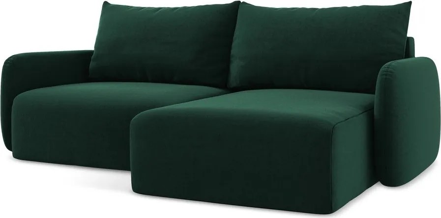 Colțar verde închis extensibil/cu spațiu de depozitare cu tapițerie din catifea (cu colț pe partea dreaptă/cu șezlong) Kalena – Makamii