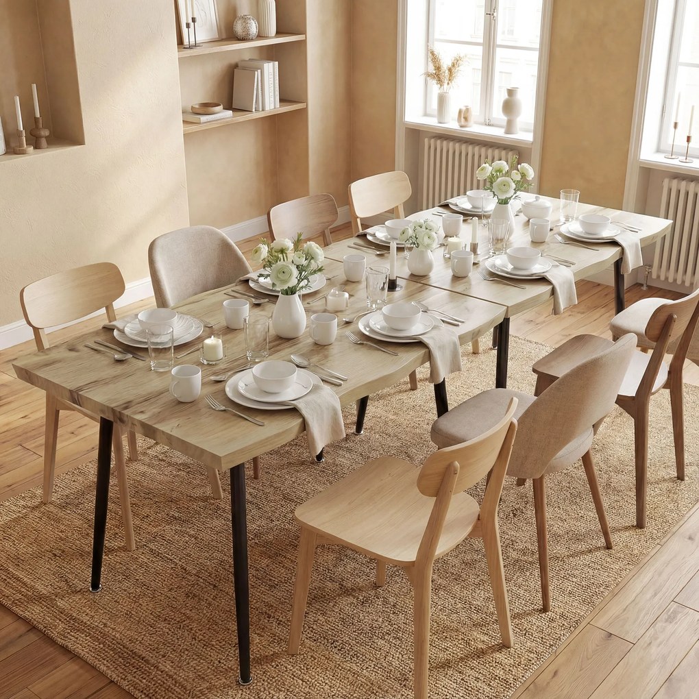 HOMCOM Masă pentru 4 persoane, 110 cm Masă dreptunghiulară nordică pentru bucătărie cu picioare din oțel pentru living și sufragerie, stejar | Aosom Romania