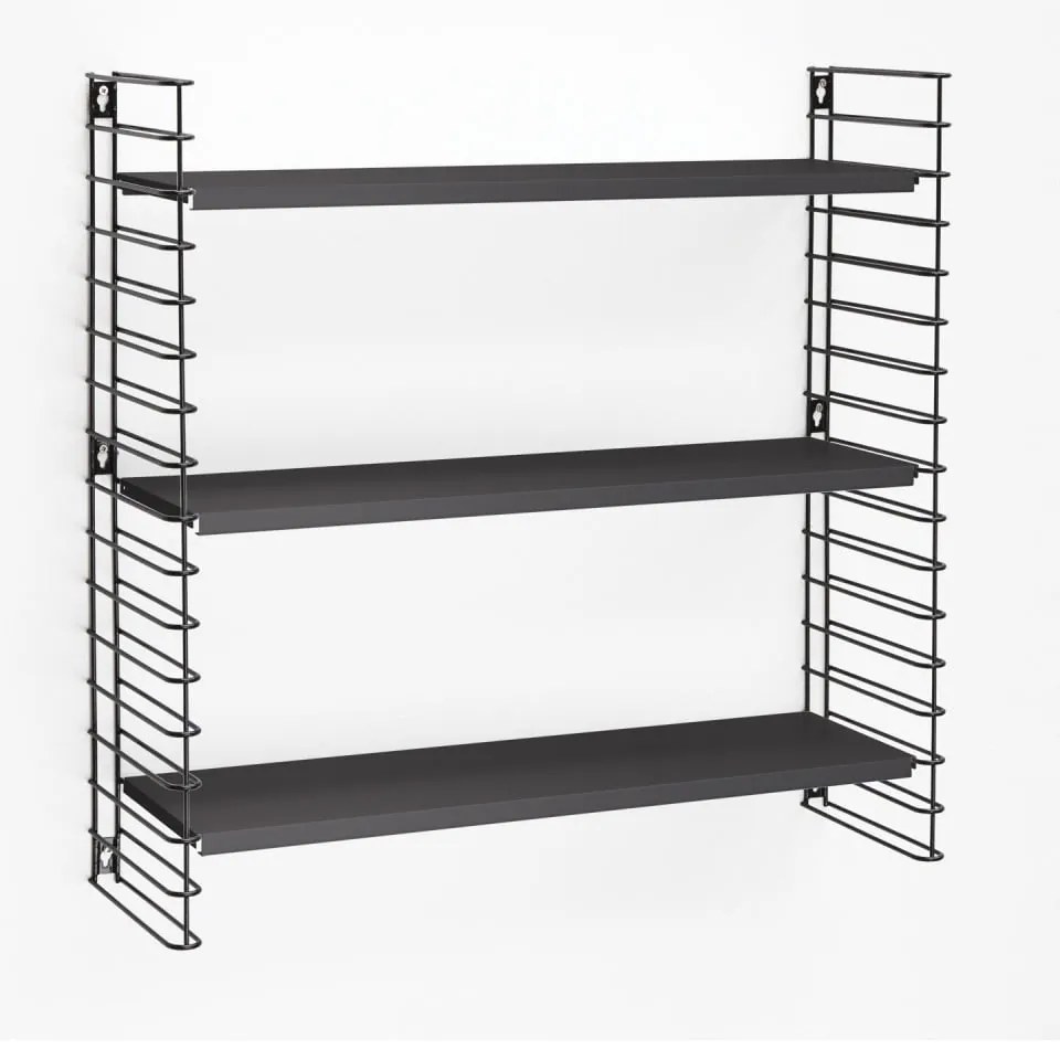 Etajeră cu 3 rafturi Metaltex Libro, negru, lățime 70 cm