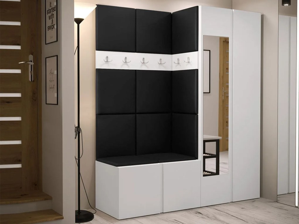 Mobilier hol Tovenaz XII (Alb + Negru) (cu oglindă). 1104806