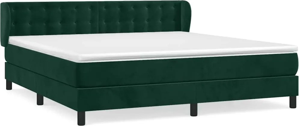 vidaXL Pat box spring cu saltea, verde închis, 160x200 cm, catifea