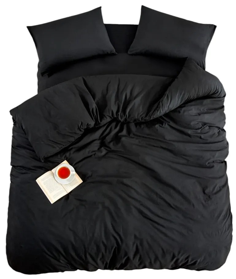 Lenjerie de pat neagră pentru pat de o persoană, extinsă cu cearceaf inclus, cu 3 piese 160x220 cm Classic – Mila Home