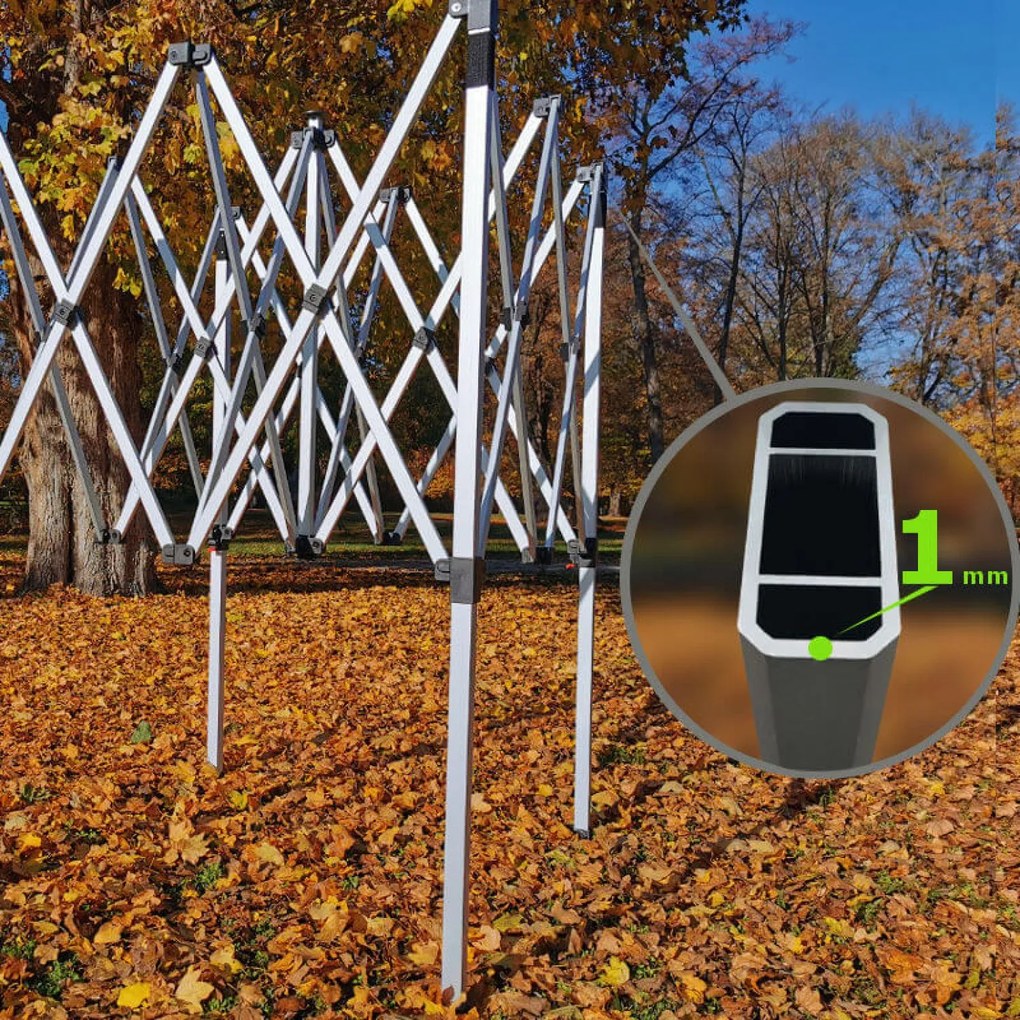 Stand de vânzare pliabil din aluminiu fără pereți | BRIMO Exclusive Alu 2x2 m - fără pereți - Alb