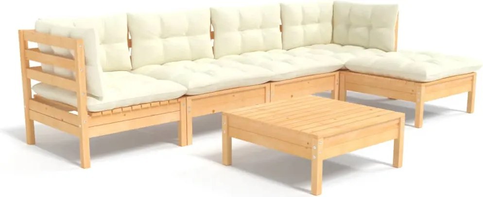 vidaXL Set mobilier grădină cu perne crem, 6 piese, lemn masiv de pin