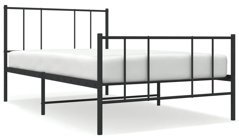 352491 vidaXL Cadru pat metalic cu tăblii de cap/picioare, negru, 90x200 cm