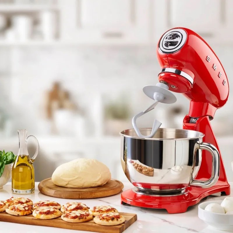 Mixer planetar SMEG SMF03RDEU, 800 W, 4,8 l, 10 viteze, Functie de pornire treptata, Rosu