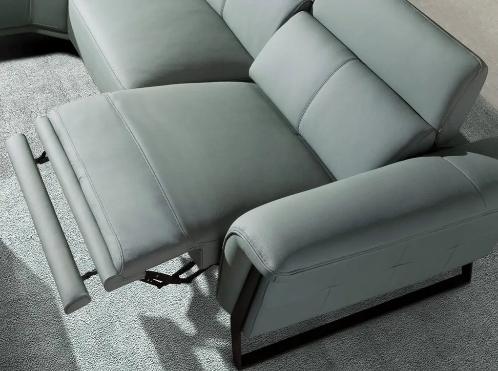 Coltar LUX design italian cu sezlong stanga si functia relax Cowhide verde turcoaz