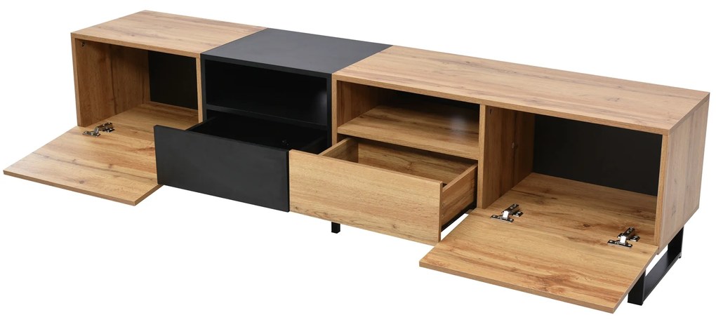 Mobilier TV modern, Negru+Culoare naturală | Aosom Romania