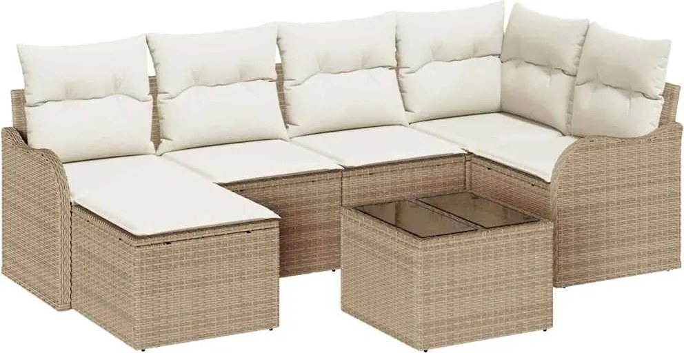 vidaXL Set de canapele pentru grădină 7 pcs Bej și alb Rattan poli
