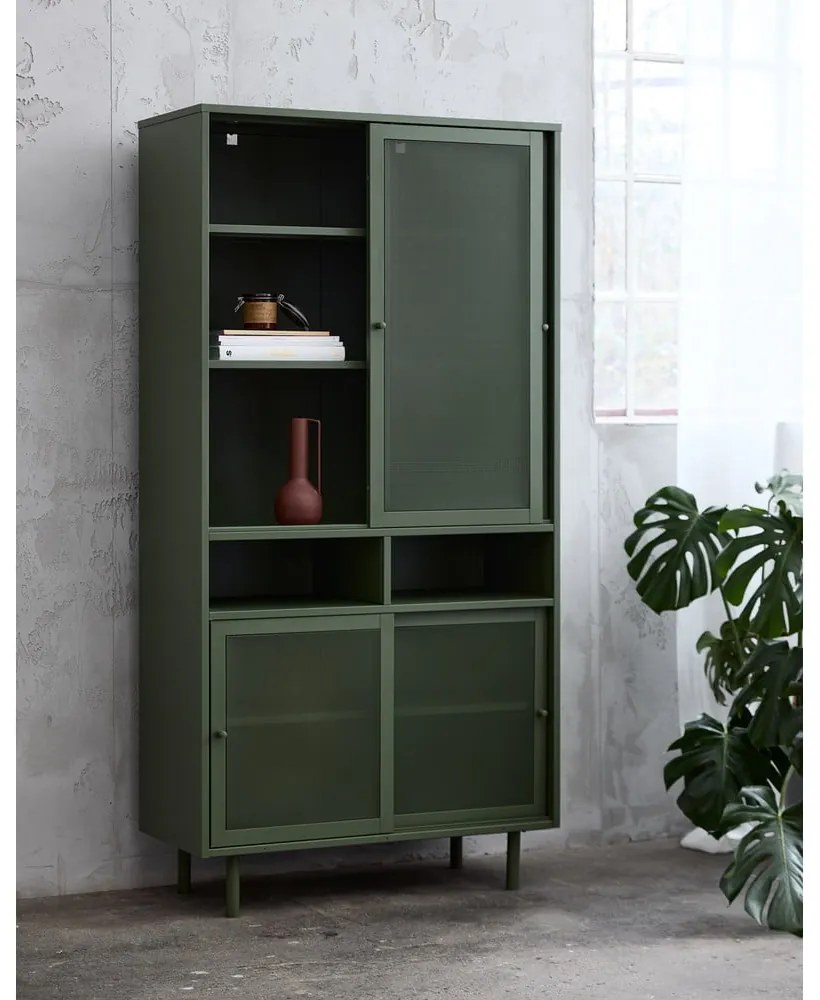 Dulap verde închis din metal cu ușă glisantă 90x180x40 cm Veep – Unique Furniture