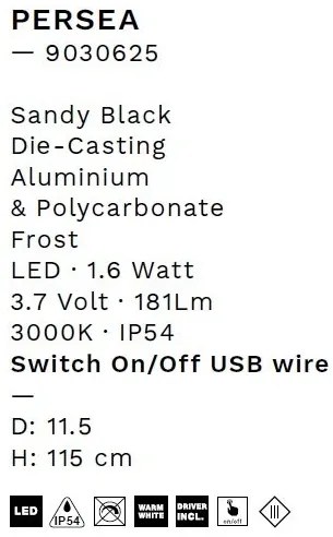 Lampadar/Lampa de podea LED portabila exterior IP54 PERSEA negru