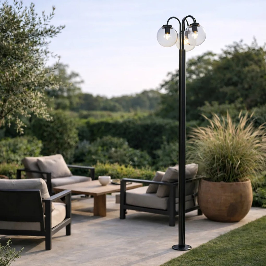 Lămpă de grădină neagră cu sticlă transparentă 200 cm 3 lumini IP44 - Sfera