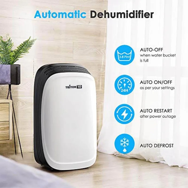 Dezumidificator Attractive TRITON 10, 175W, 1.8 L, 10l/24h, R290, Timer, Dezghetare automata, Senzor de umiditate, Alb/Negru