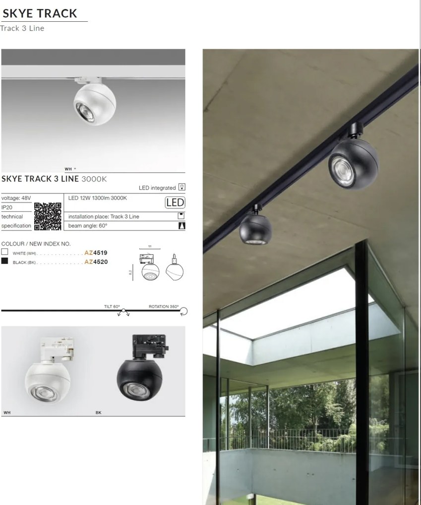 Spot LED directionabil pe sina SKYE TRACK 3Line 12W negru