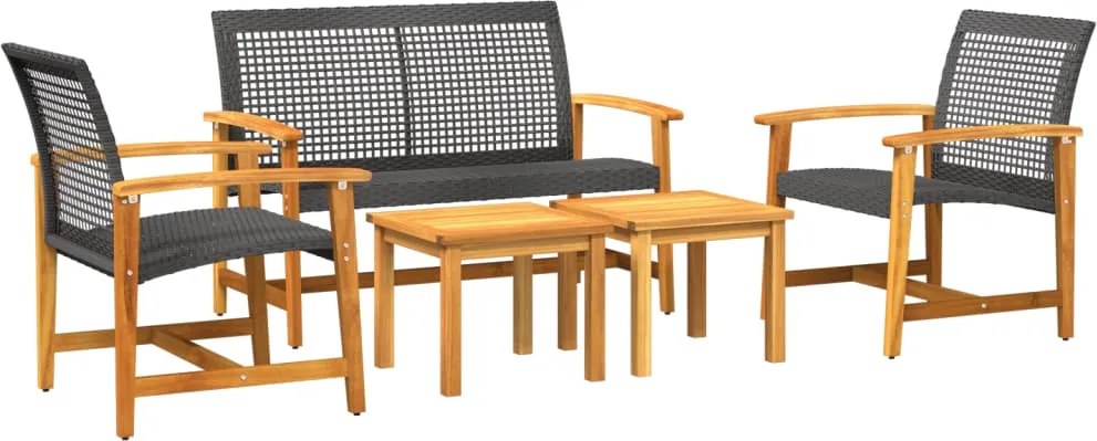 vidaXL Set mobilier de grădină, 5 piese, poliratan negru/lemn acacia