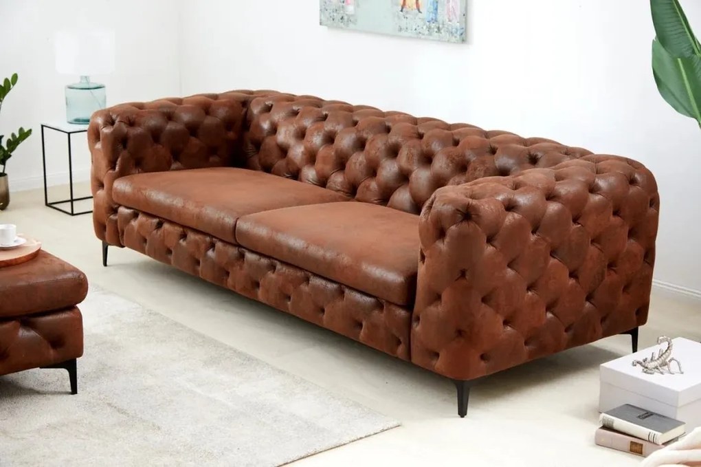 Canapea design Chesterfield, Microfibra, Maro Antic, MODERN BAROCK