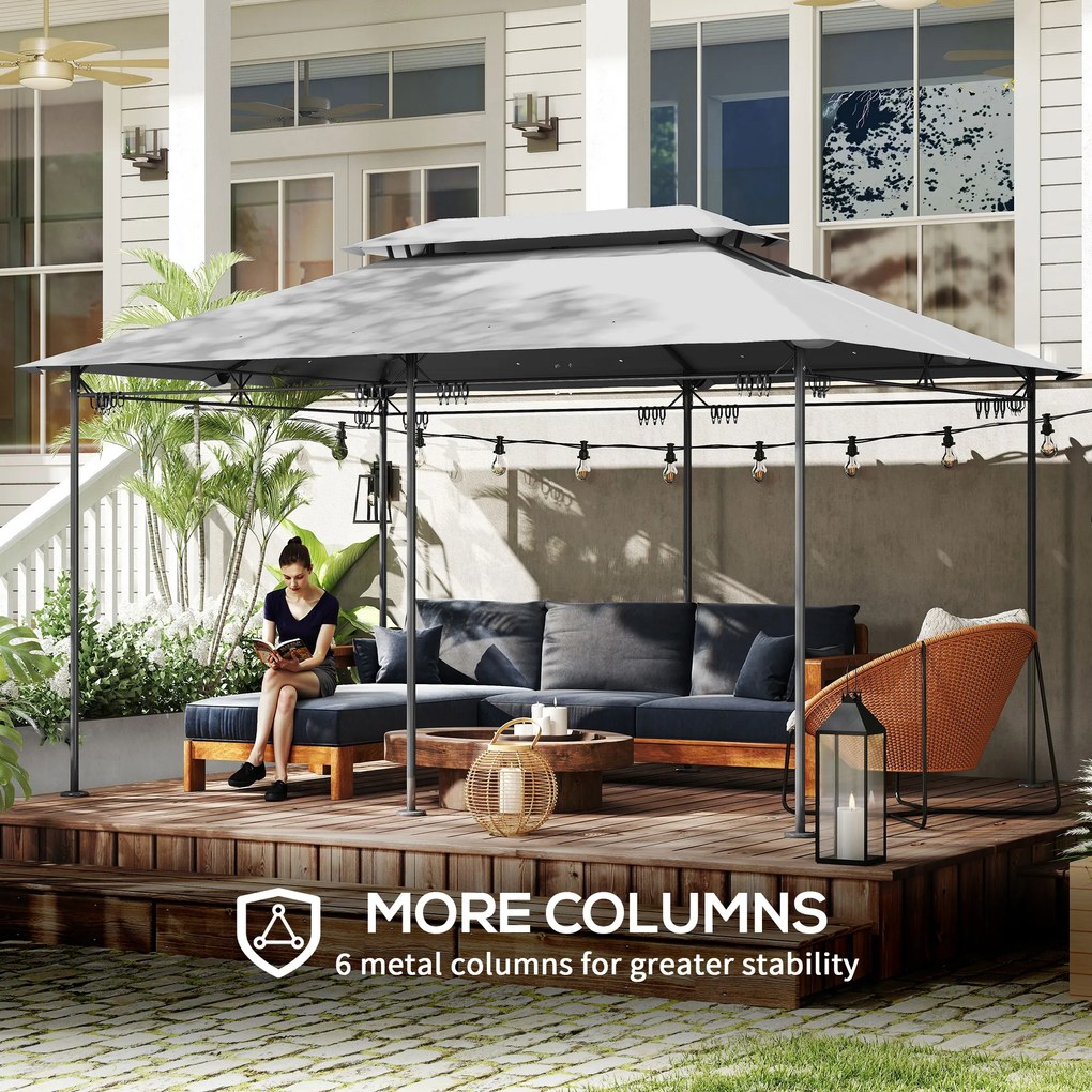 Outsunny Pavilion de Grădină cu Acoperiș Dublu, 397x297x265 cm, Alb Crem | Aosom Romania