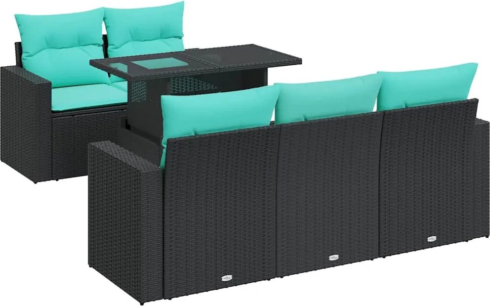 vidaXL Set mobilier grădină perne 6 piese negru poliratan/lemn acacia