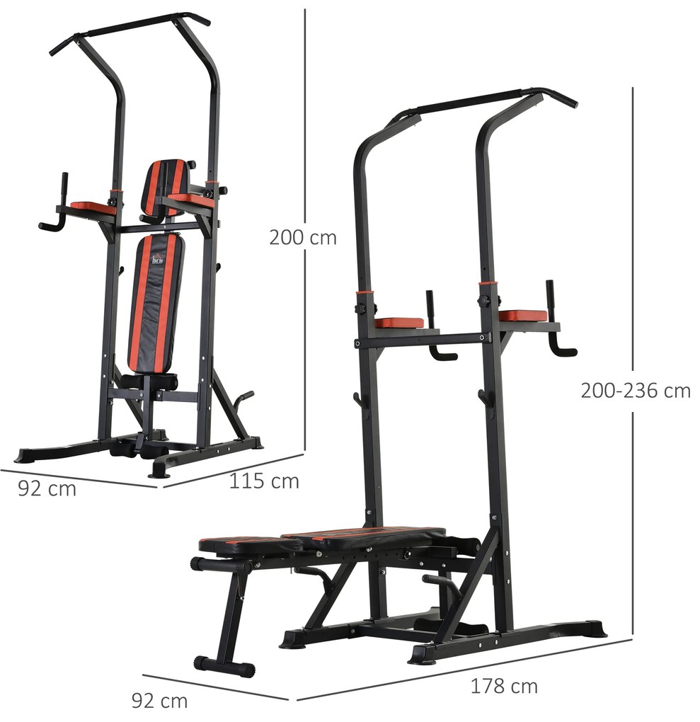Aparat pentru sport pentru multe tipuri de exercitii, 92x178x200-236cm rosu HOMCOM | Aosom Romania