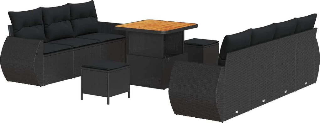 vidaXL Set de canapele pentru grădină cu pernă 10 pcs Negru poliratan
