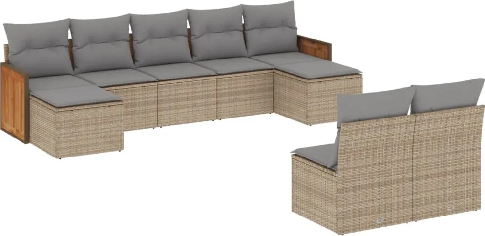 vidaXL Set canapele de grădină, 9 piese, cu perne, bej, poliratan